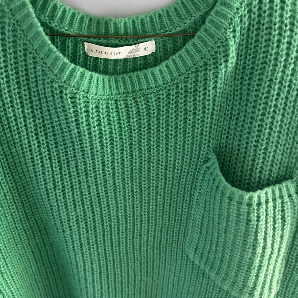 Altar'd State Mint Green Chunky Knit Pocket Sweater